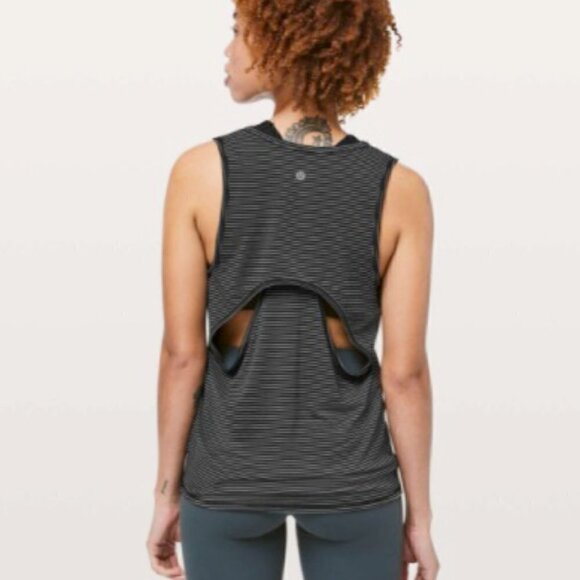 LULULEMON Circuit Crusher Tank Evolution Stripe Black Grey, Cut-out Back S/M - Picture 2 of 16